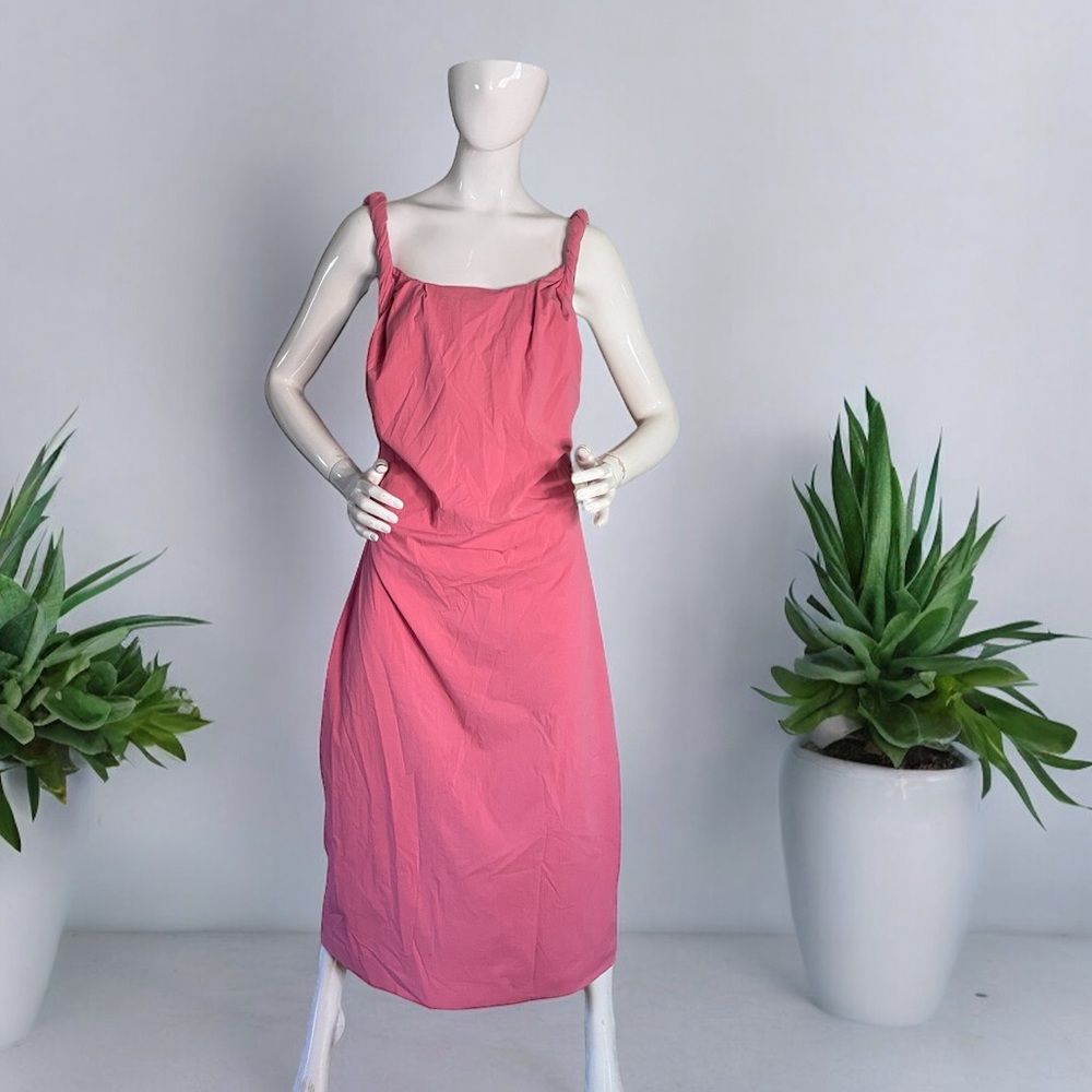 NEW Zara Pink Ruched Strappy Midi Dress (XL)